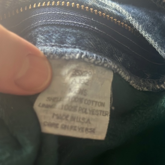 LL Bean Fleece Green Lined Insulated Blue Jeans Mens Size 35/29 EUC - Picture 7 of 9